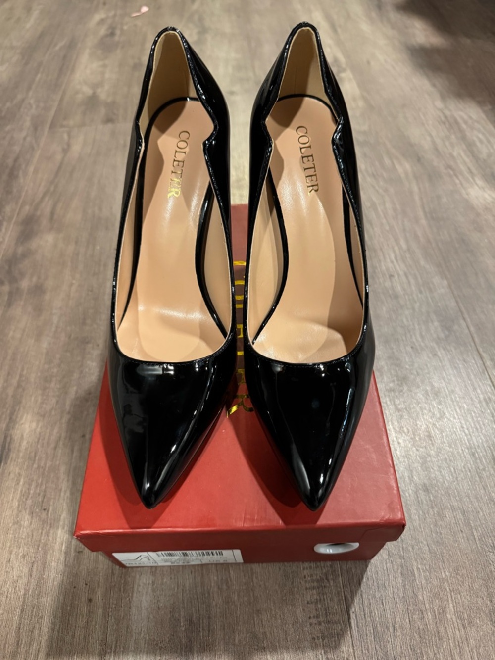 Coleter Black Patent Pointed Toe Pumps - Picture 3 of 5